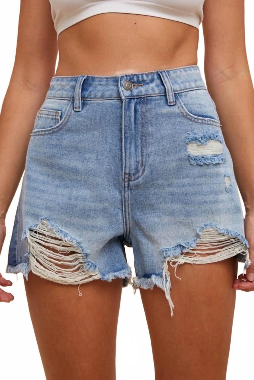NEW ANNIEWEAR kimchi-hi rise distressed shorts in blue